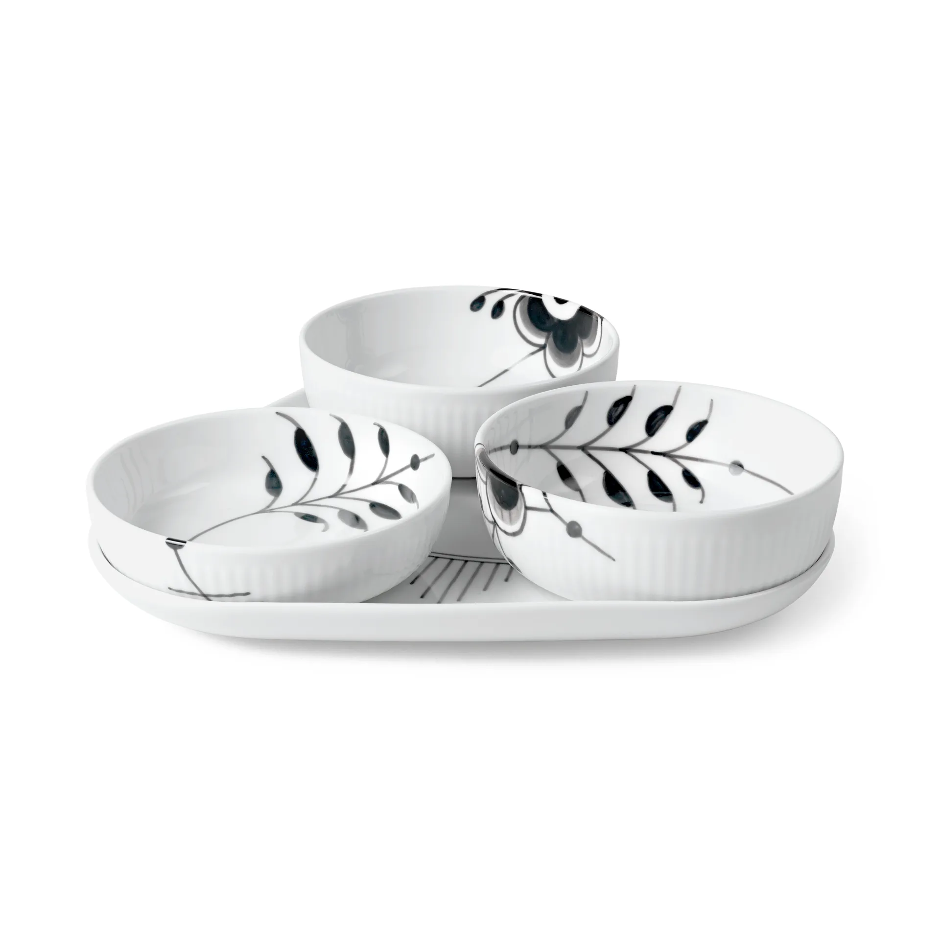 Black Fluted Mega serveerset 4-delig, Zwart-wit Royal Copenhagen