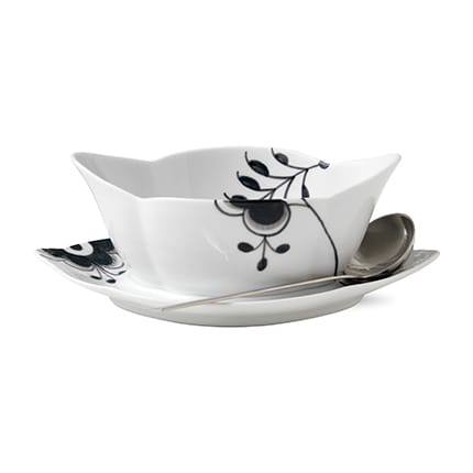 Black Fluted Mega zwart sausschaal met schotel, 55 cl. Royal Copenhagen