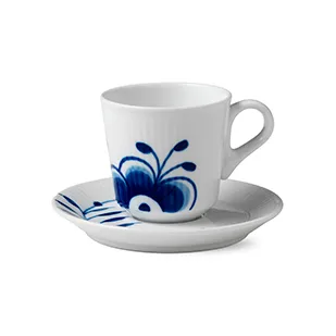 Blue Fluted Mega espresso kop met schotel - 9 cl - Royal Copenhagen