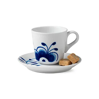 Blue Fluted Mega espresso kop met schotel, 9 cl Royal Copenhagen