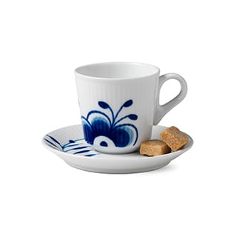 Blue Fluted Mega espresso kop met schotel - 9 cl - Royal Copenhagen