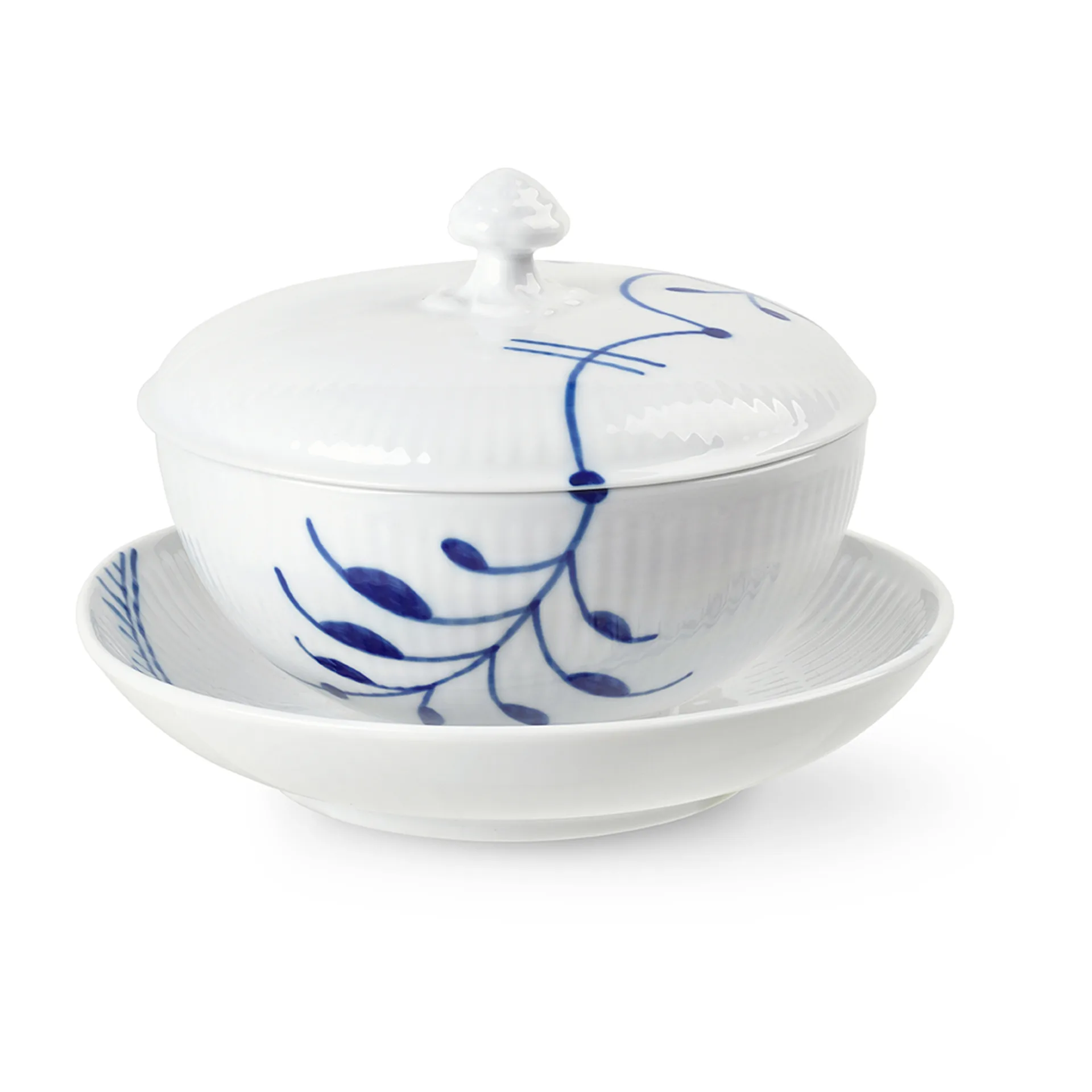 Blue Fluted Mega schaal met deksel en schotel, 38 cl Royal Copenhagen