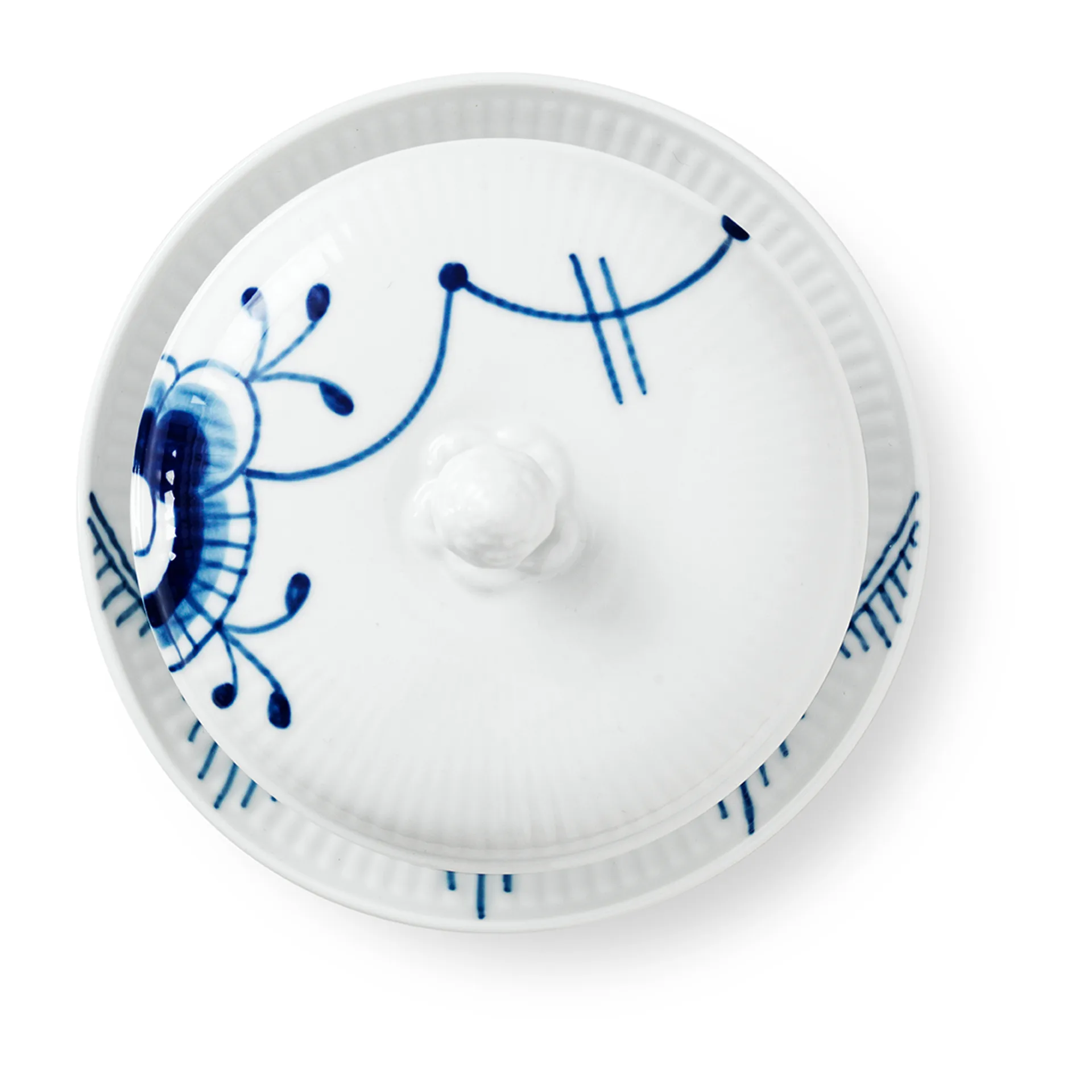 Blue Fluted Mega schaal met deksel en schotel, 38 cl Royal Copenhagen
