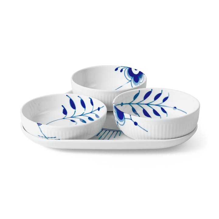 Blue Fluted Mega serveerset 4-delig - Blauw-wit - Royal Copenhagen