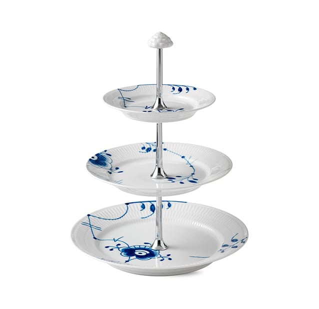 Blue Fluted Mega taartstandaard 3-laags, 35 cm. Royal Copenhagen