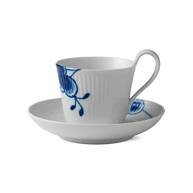 Blue Fluted Mega theekop met schotel, 25 cl Royal Copenhagen