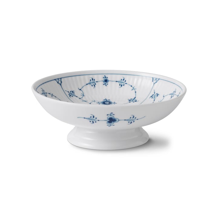 Musselmalet räfflat schaal op voet Ø17 cm - Wit-blauw - Royal Copenhagen