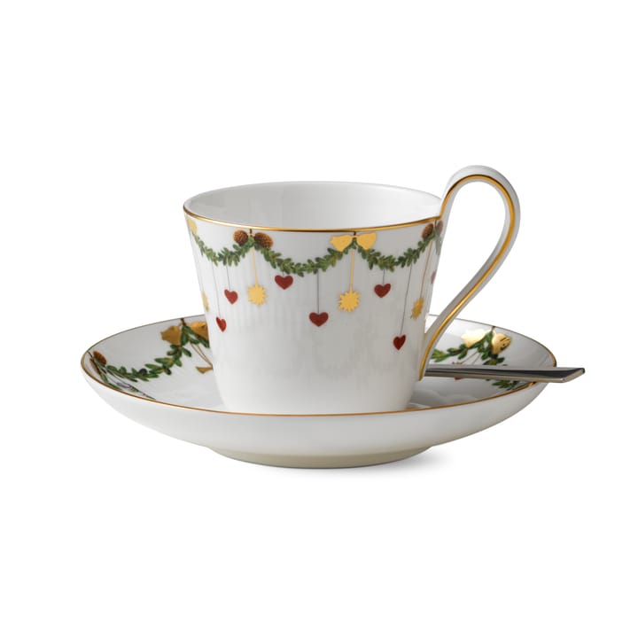 Star Fluted Christmas kop en schotel, 24 cl. - hoog oor Royal Copenhagen
