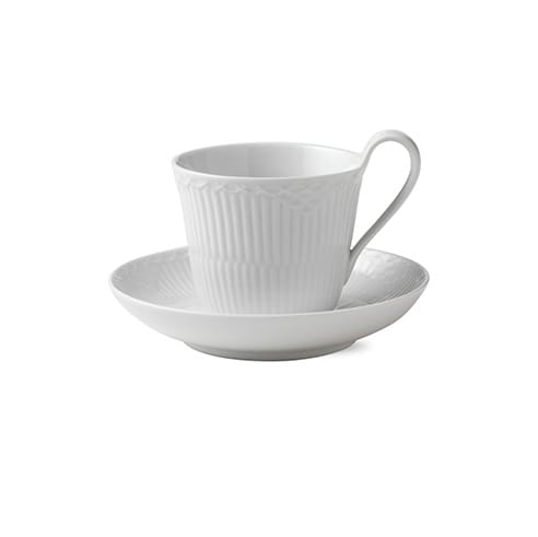 White Fluted Half Lace kop met schotel - 25 cl - Royal Copenhagen