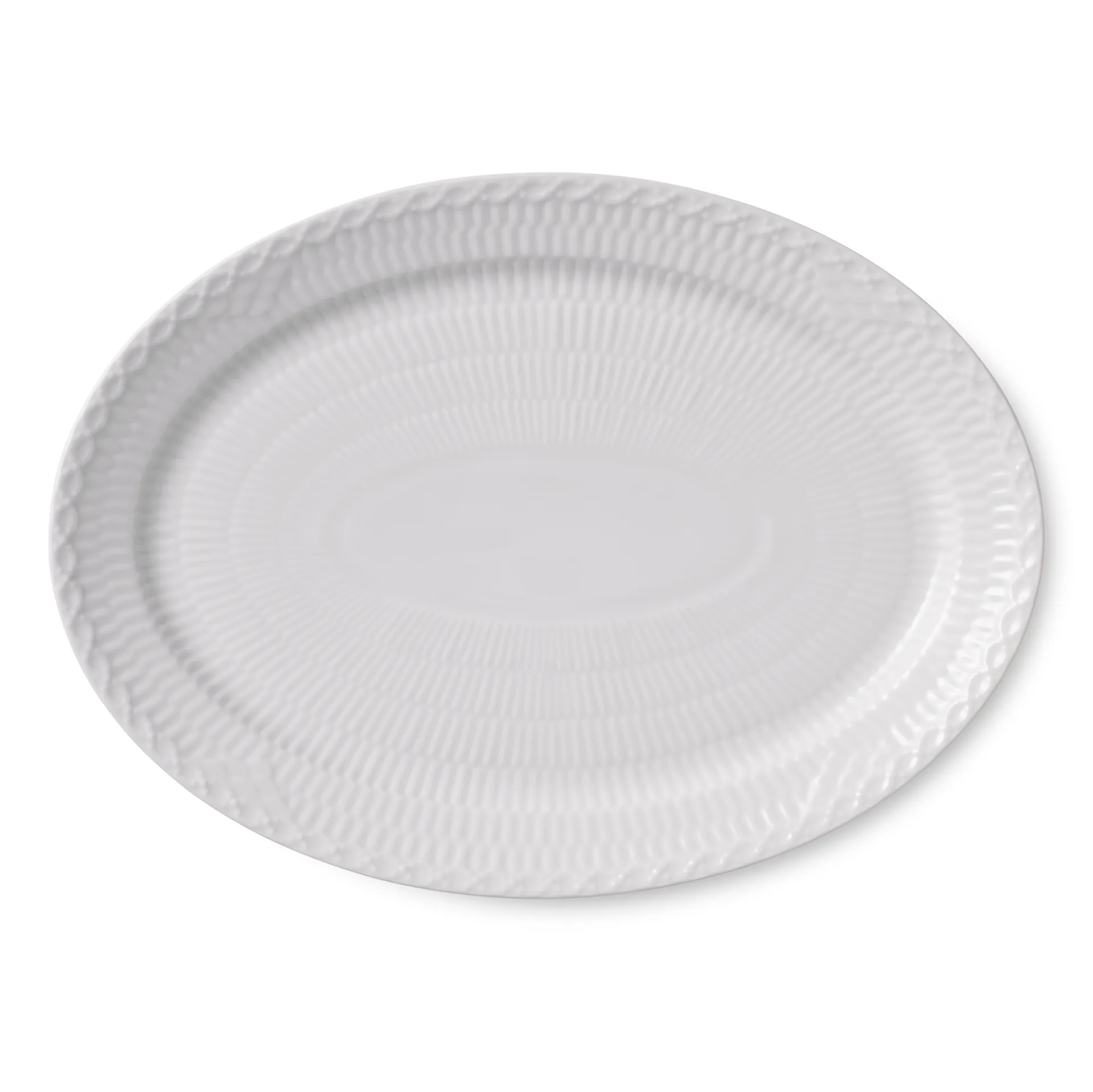 White Fluted Half Lace ovale serveerschaal met halve kanten rand, 28 cm Royal Copenhagen