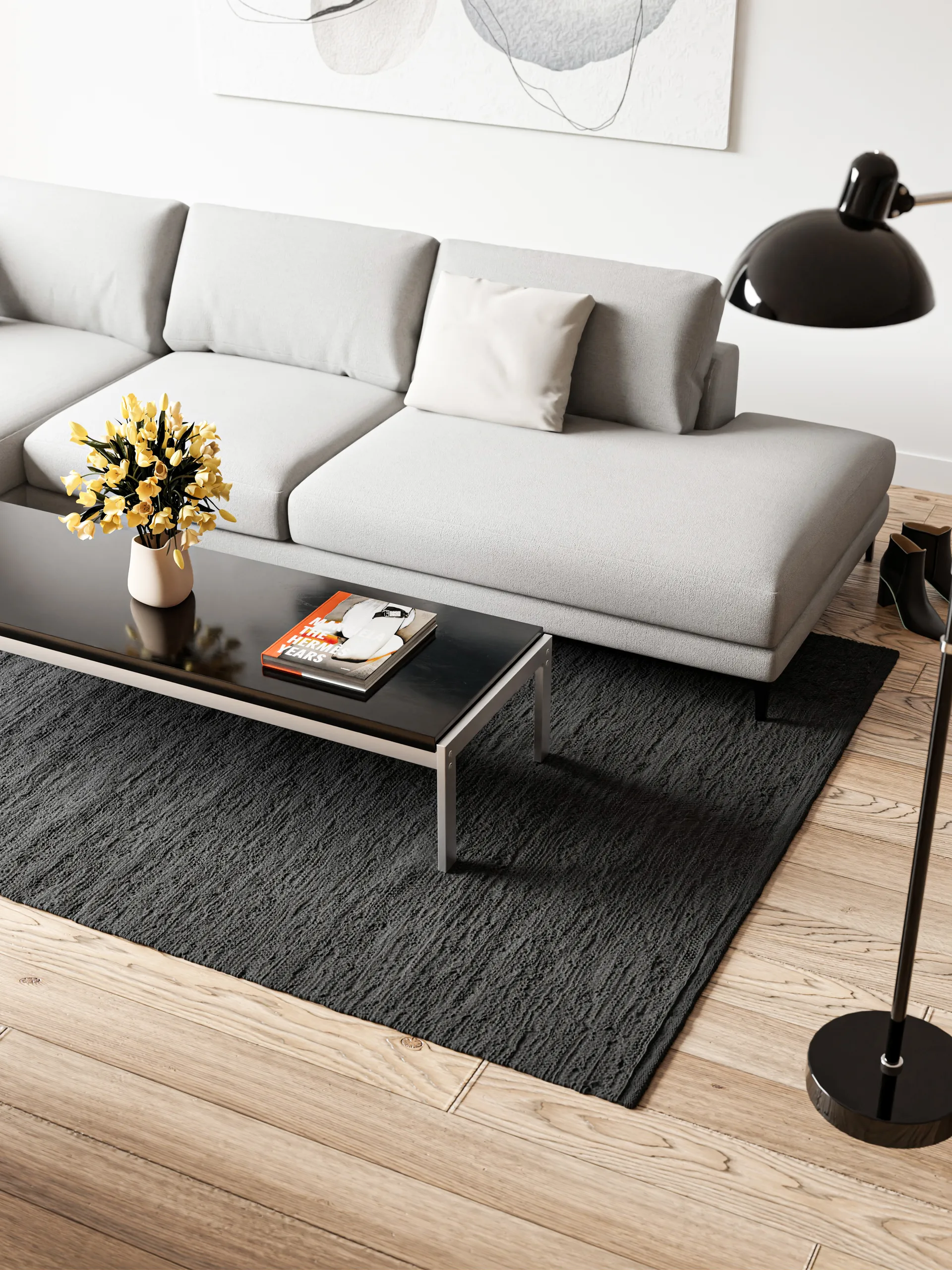 Cotton vloerkleed 140 x 200 cm., Charcoal Rug Solid