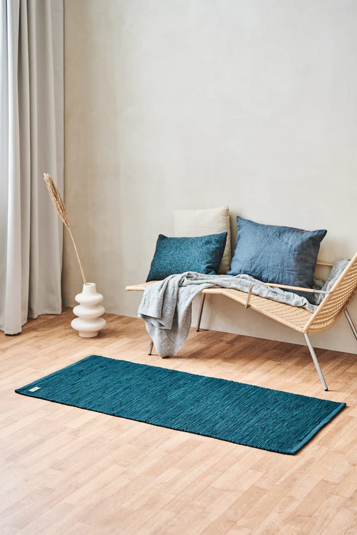 Cotton vloerkleed 65 x 135 cm., Petroleum (petrolblauw) Rug Solid