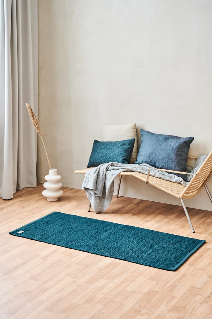 Cotton vloerkleed 65 x 135 cm., Petroleum (petrolblauw) Rug Solid