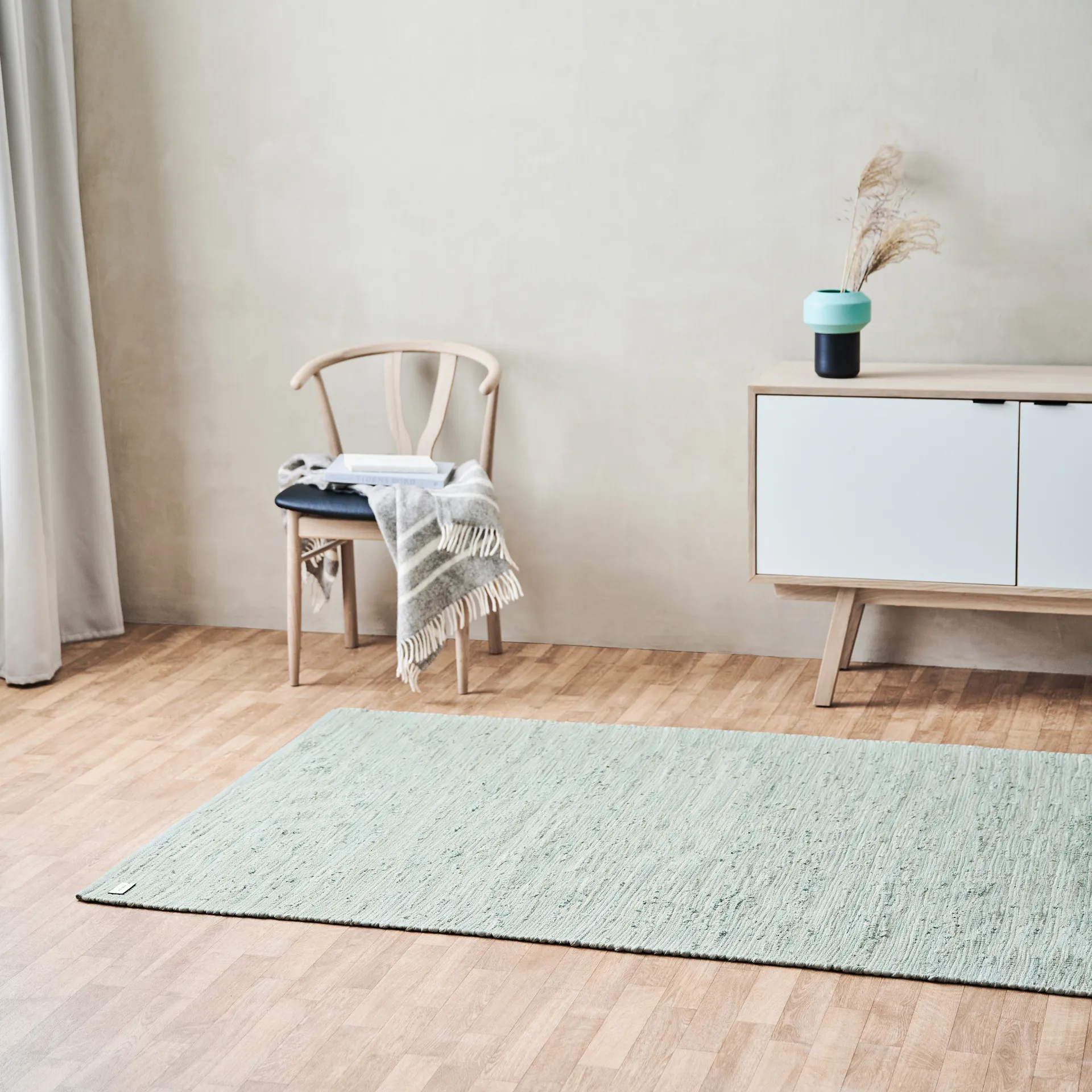 Cotton vloerkleed 75 x 200 cm., Mint Rug Solid