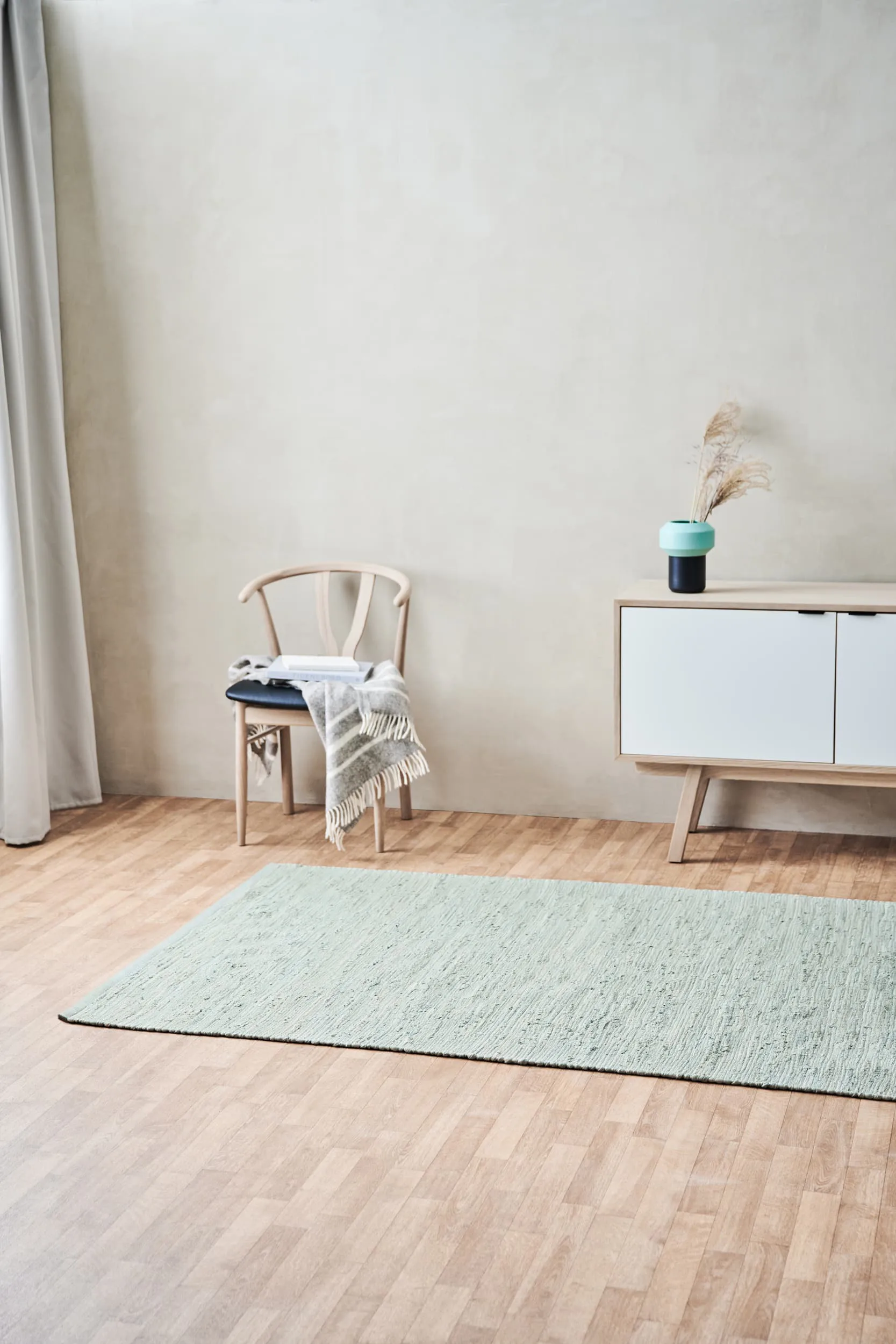 Cotton vloerkleed 75 x 300 cm., Mint Rug Solid