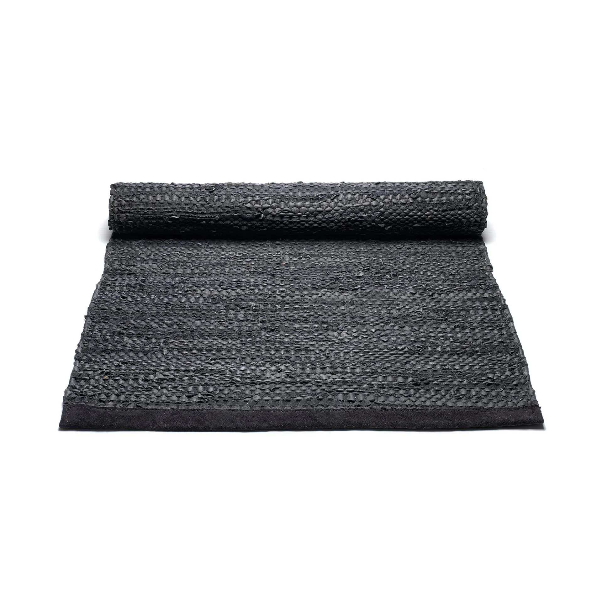 Leather vloerkleed 60 x 90 cm., black (zwart) Rug Solid