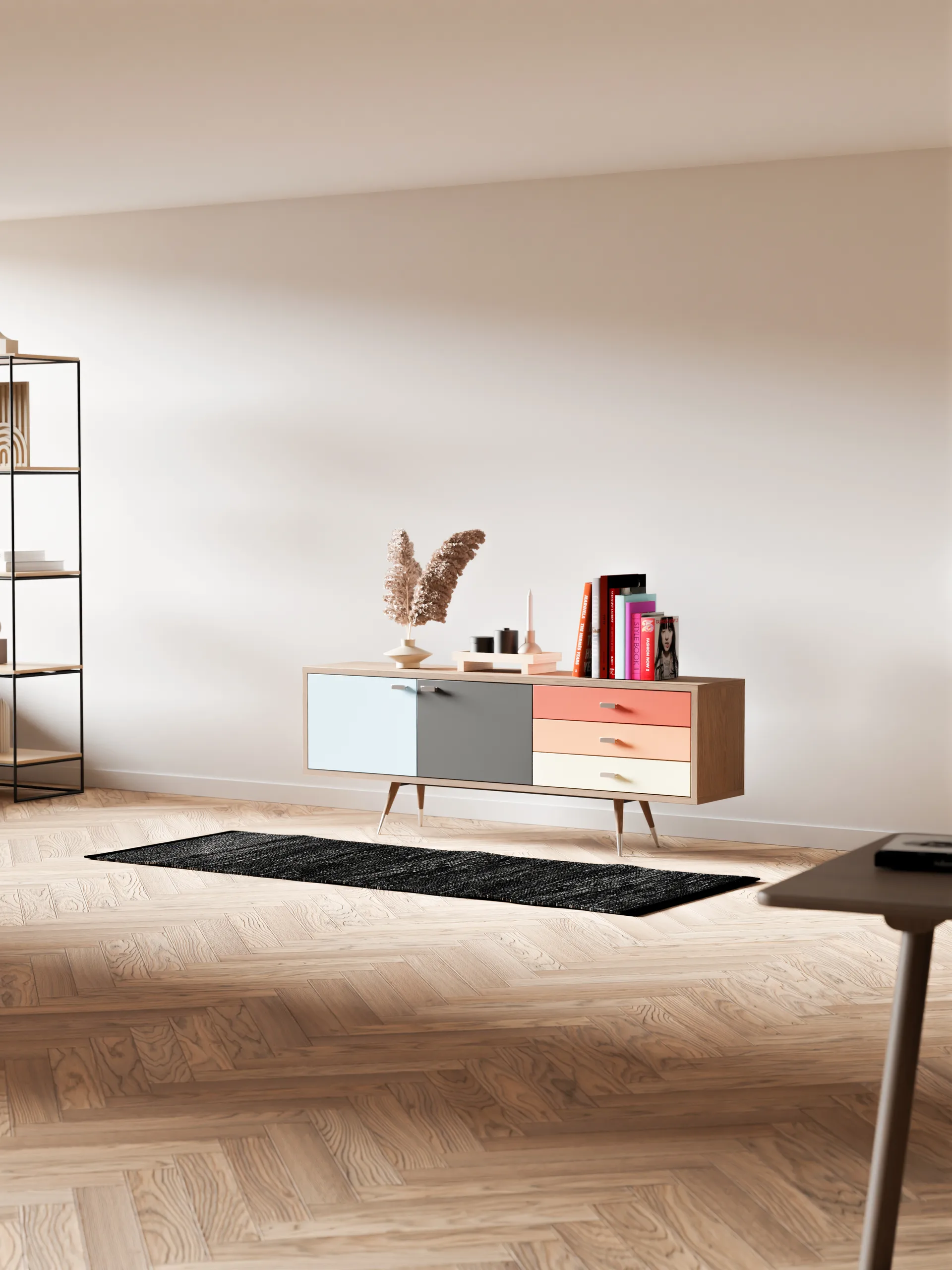 Leather vloerkleed 75 x 200 cm., black (zwart) Rug Solid