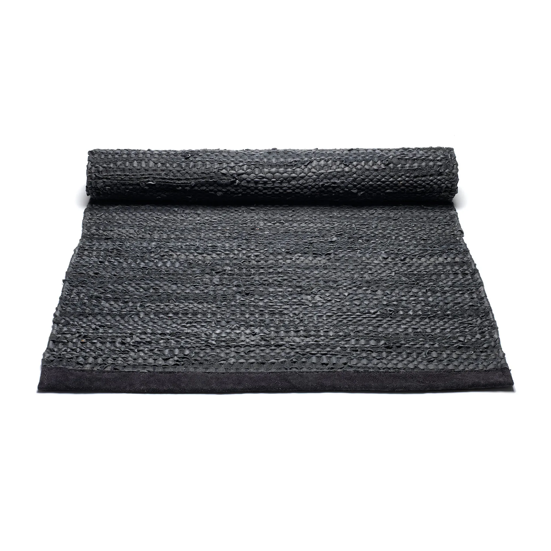 Leather vloerkleed 75 x 200 cm., black (zwart) Rug Solid