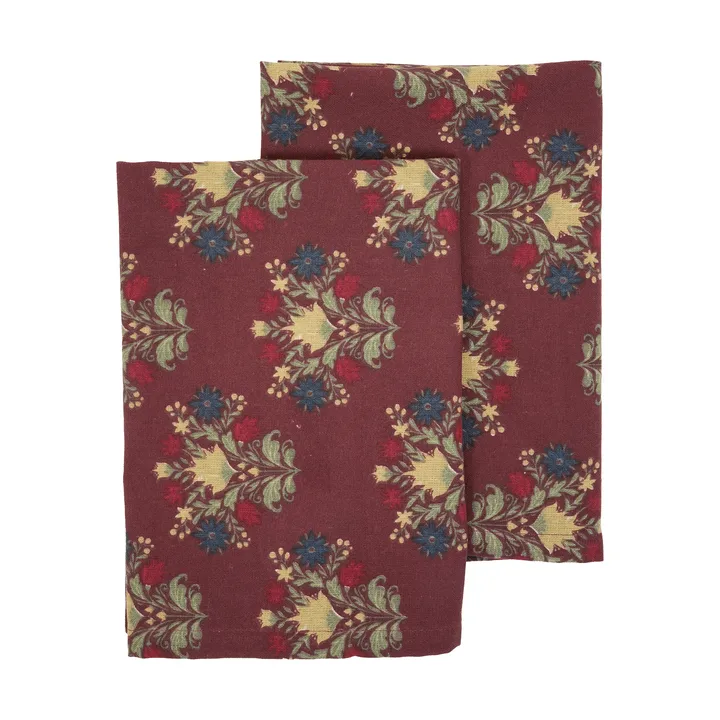 Linnea theedoek 2-pack - Gemêleerd wijnrood, 50x70 cm - Sagaform