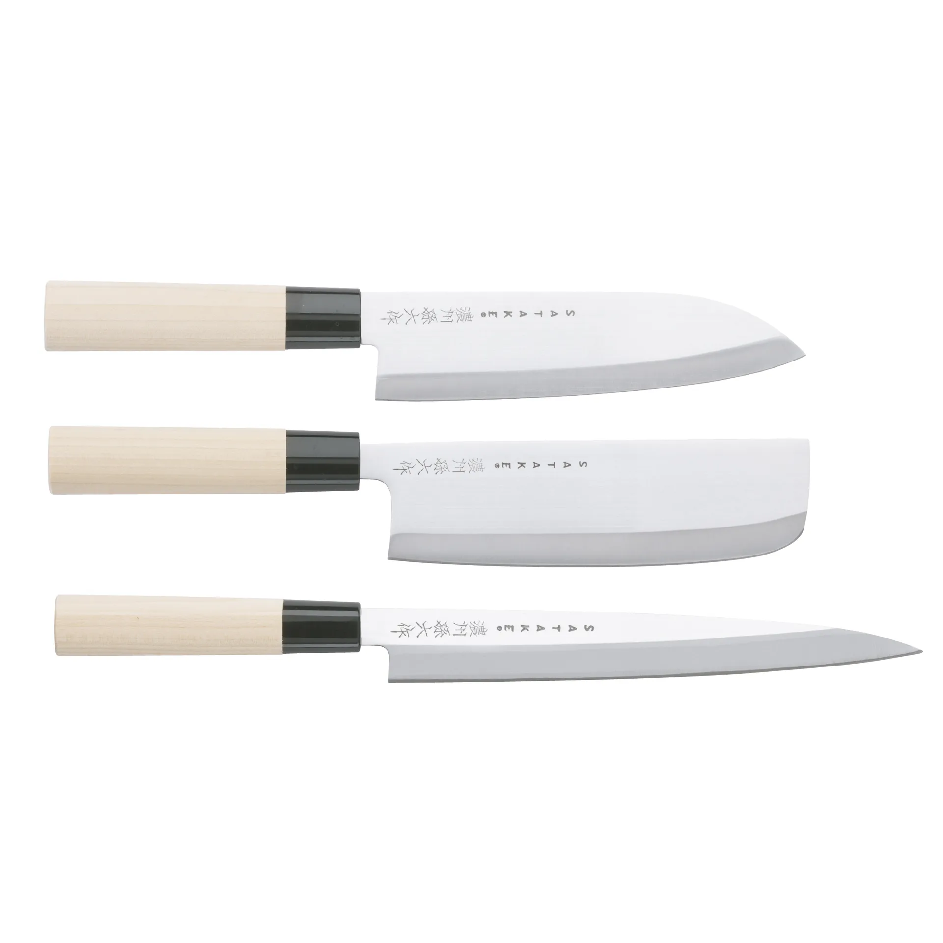 Satake Houcho messenset nakiri, sashimi & santoku, 3-delig Satake