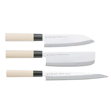 Satake Houcho messenset nakiri, sashimi & santoku - 3-delig - Satake