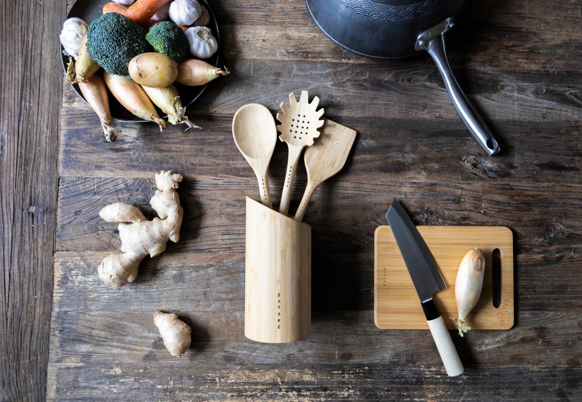 Satake keukengerei & houder, Bamboe, 4 delen Satake