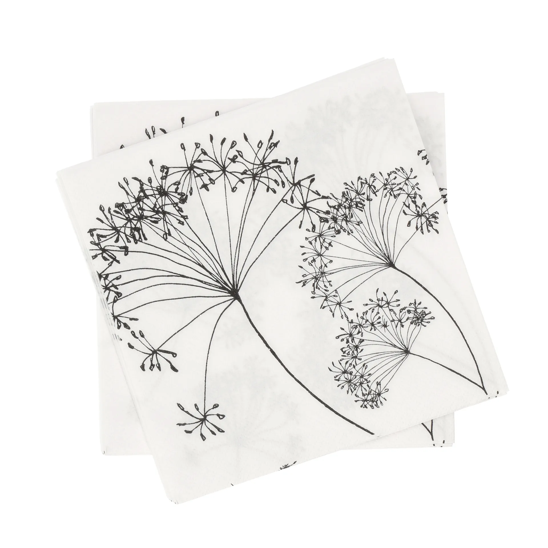Botanical papieren servet, Wit-zwart, 20-pack, 33x33 cm Scandi Essentials