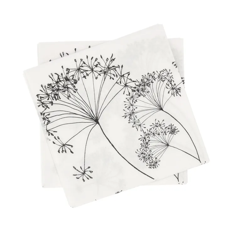 Botanical papieren servet - Wit-zwart, 20-pack, 33x33 cm - Scandi Essentials