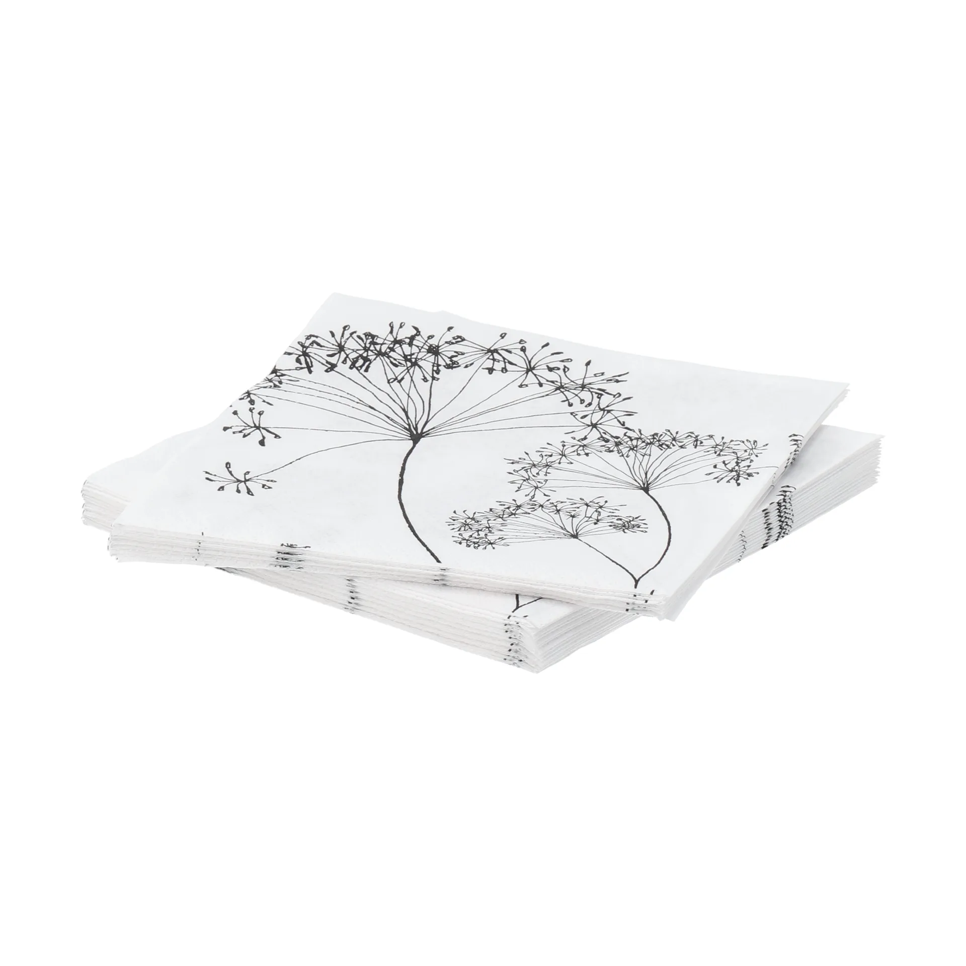 Botanical papieren servet, Wit-zwart, 20-pack, 33x33 cm Scandi Essentials