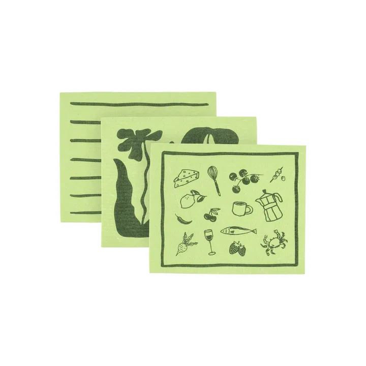 Daily vaatdoek met patroon - Groen, 3-pack - Scandi Essentials