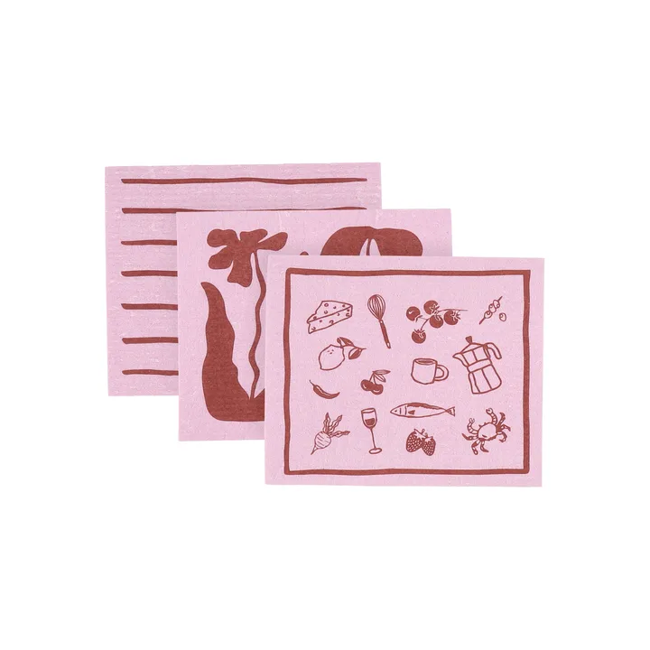 Daily vaatdoek met patroon - Roze, 3-pack - Scandi Essentials