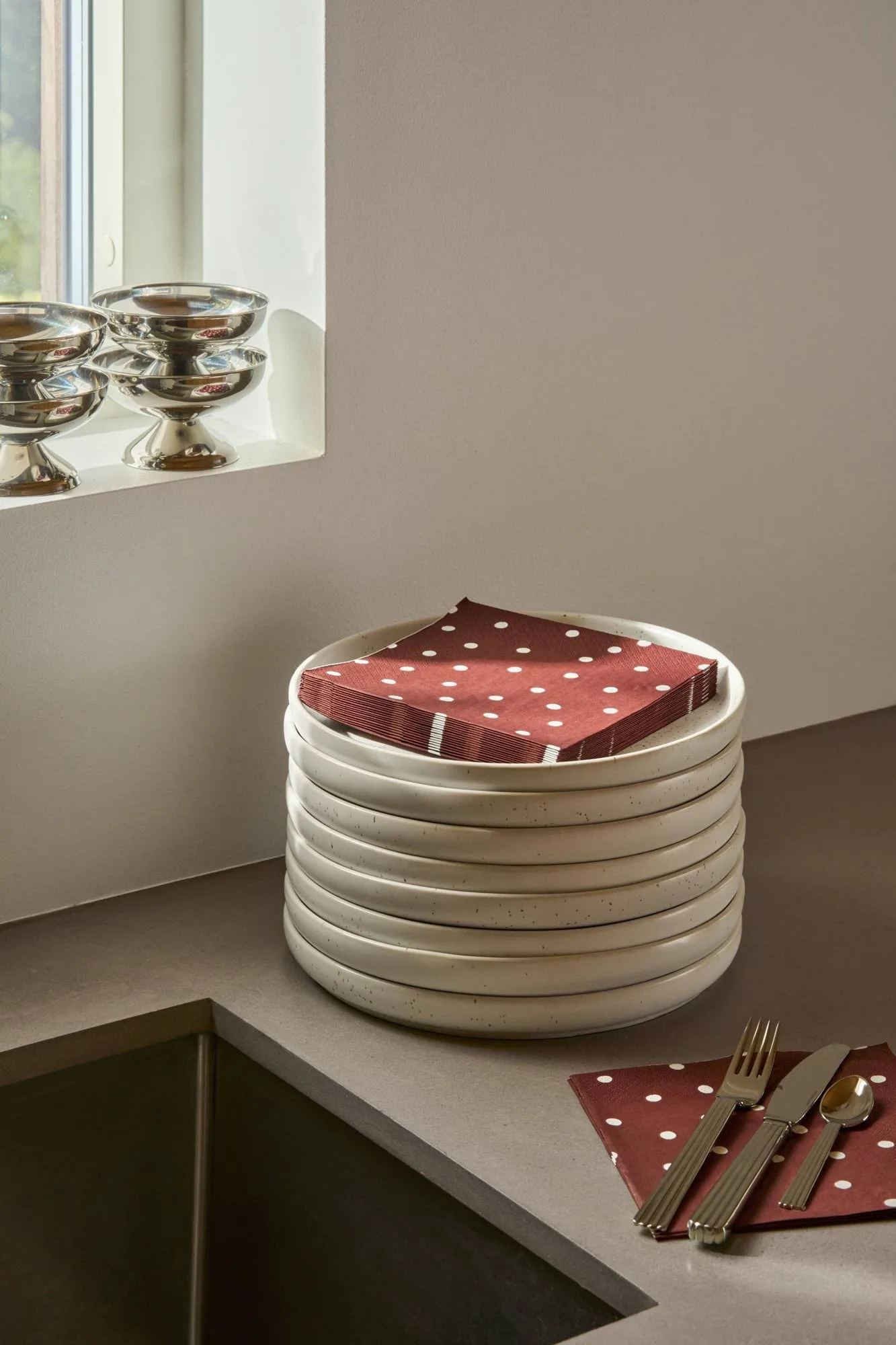 Fine dots papieren servet, wijnrood-wit, 20-pack, 33x33 cm Scandi Essentials