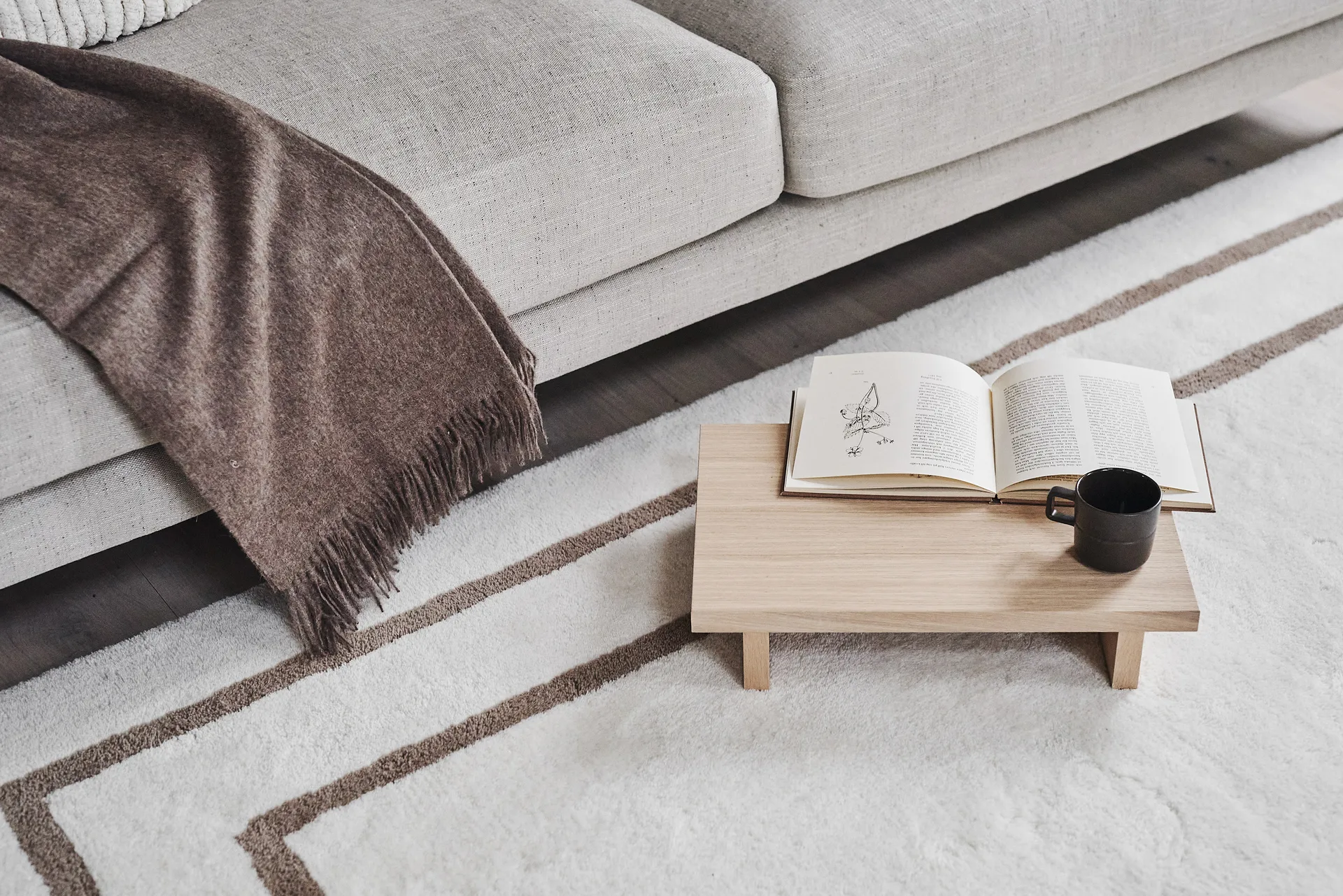 Borders wollen vloerkleed, Wit-beige 170x240 cm Scandi Living