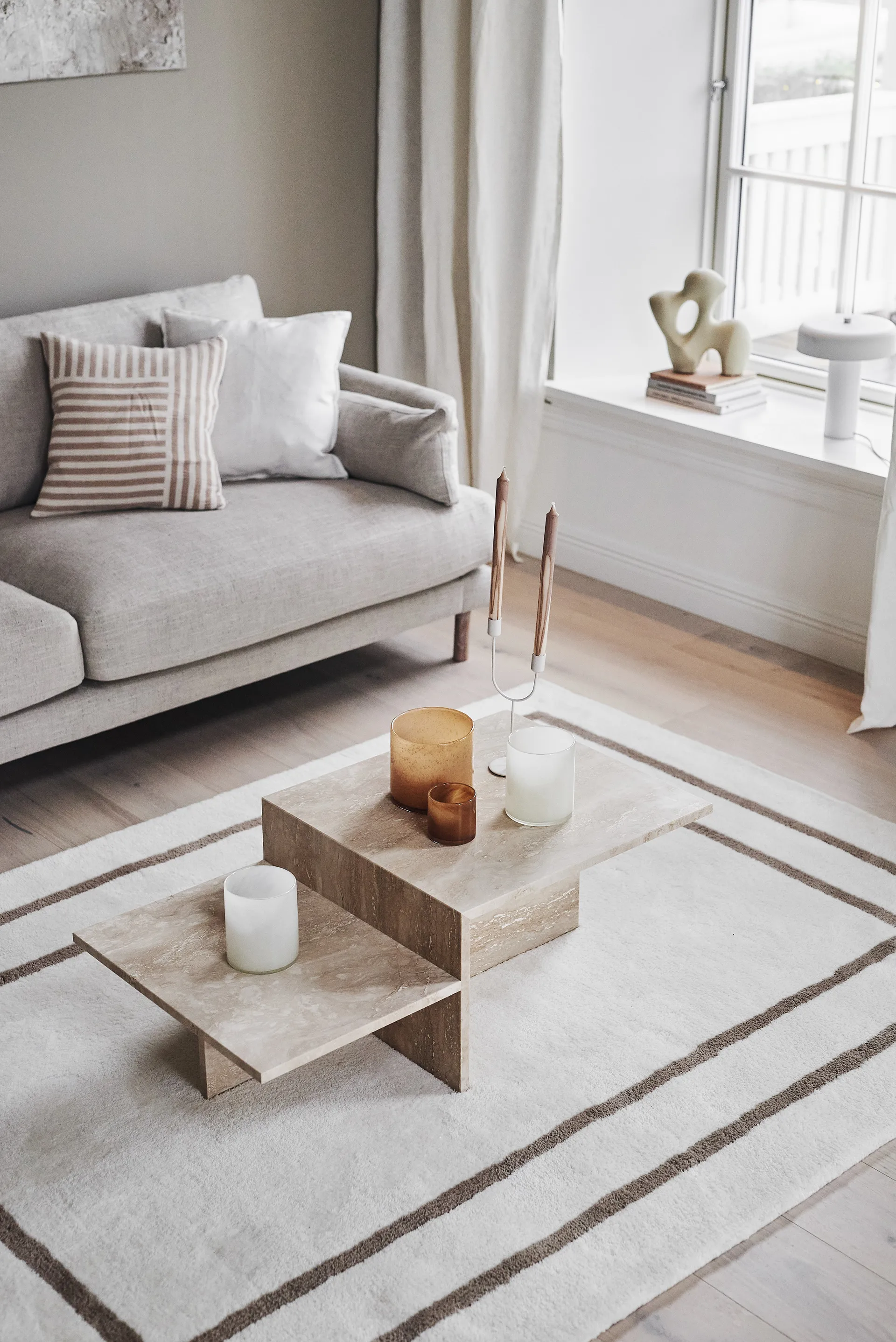 Borders wollen vloerkleed, Wit-beige 170x240 cm Scandi Living
