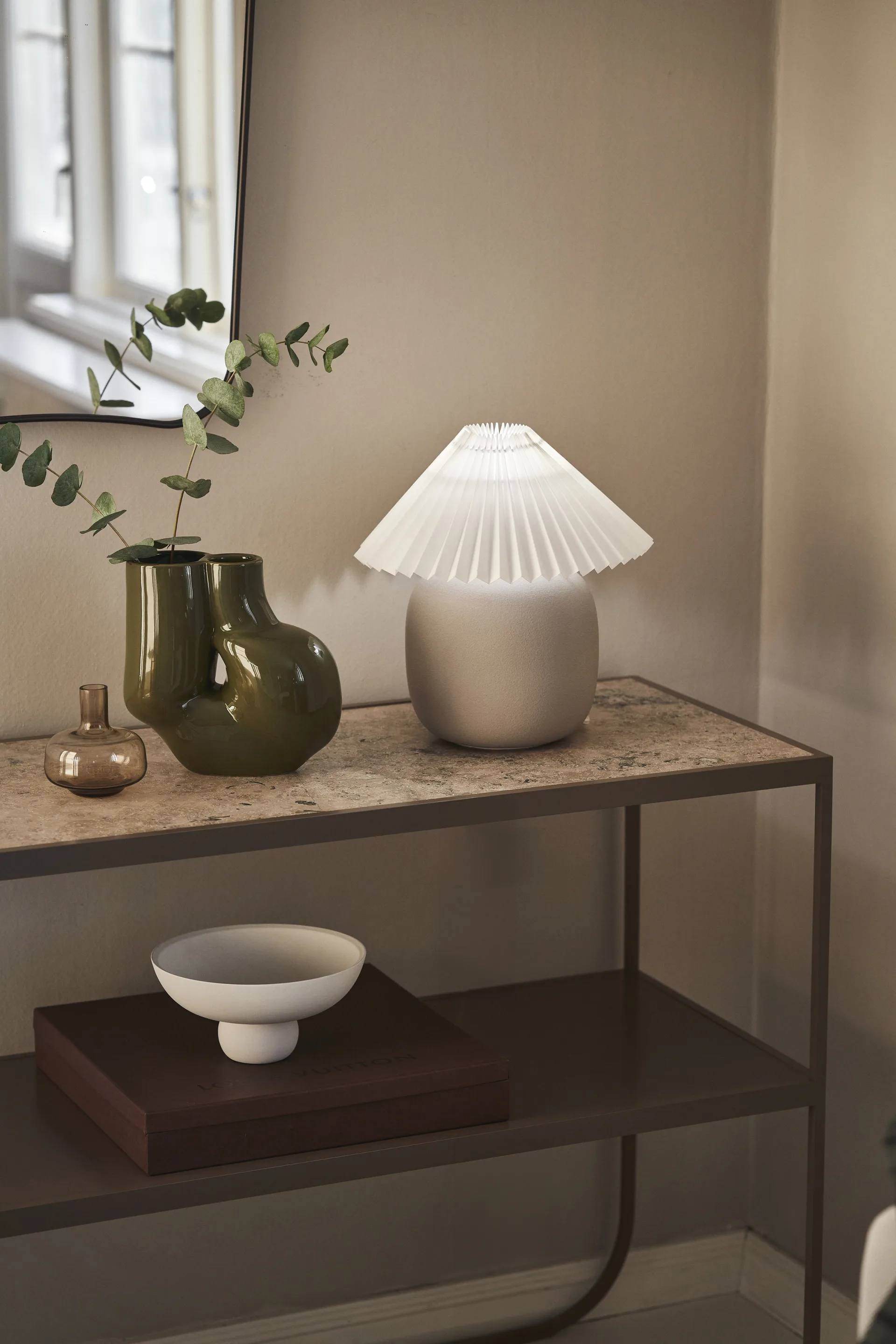 Boulder tafellamp 29 cm grey-pleated white,  Scandi Living