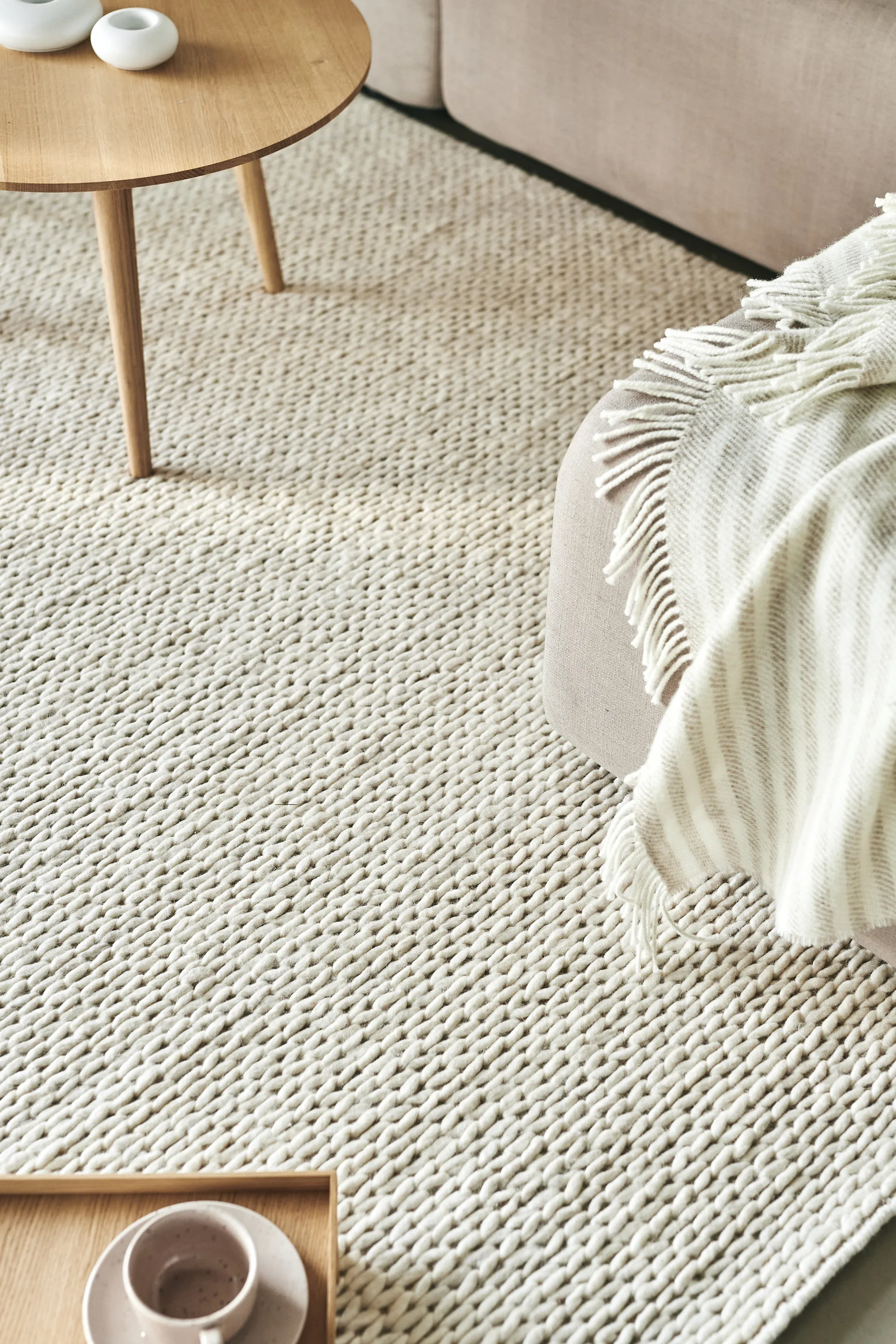 Braided wollen vloerkleed natuurwit, 200x300 cm Scandi Living