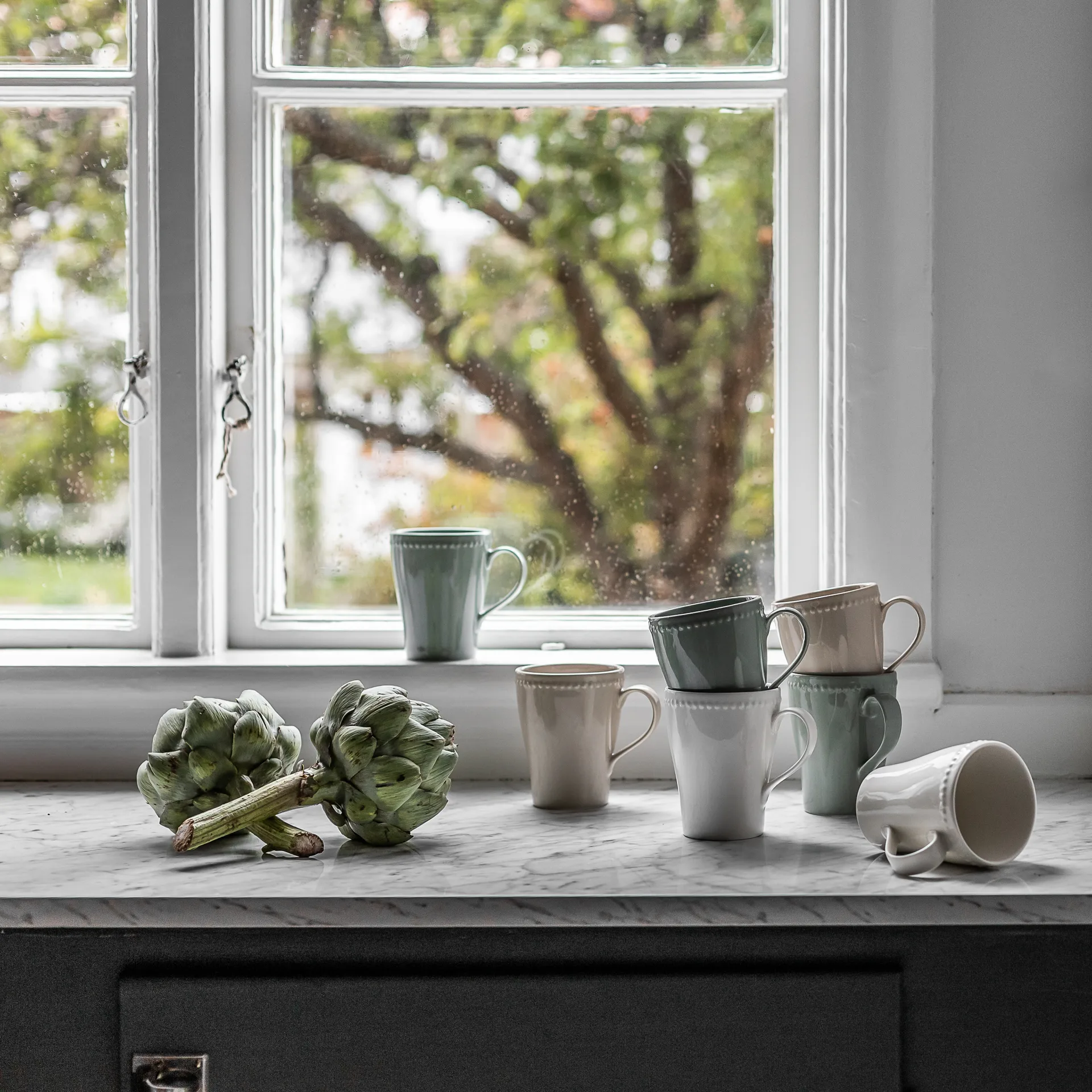 Dots mok 35 cl 4 stuks, Crème wit Scandi Living