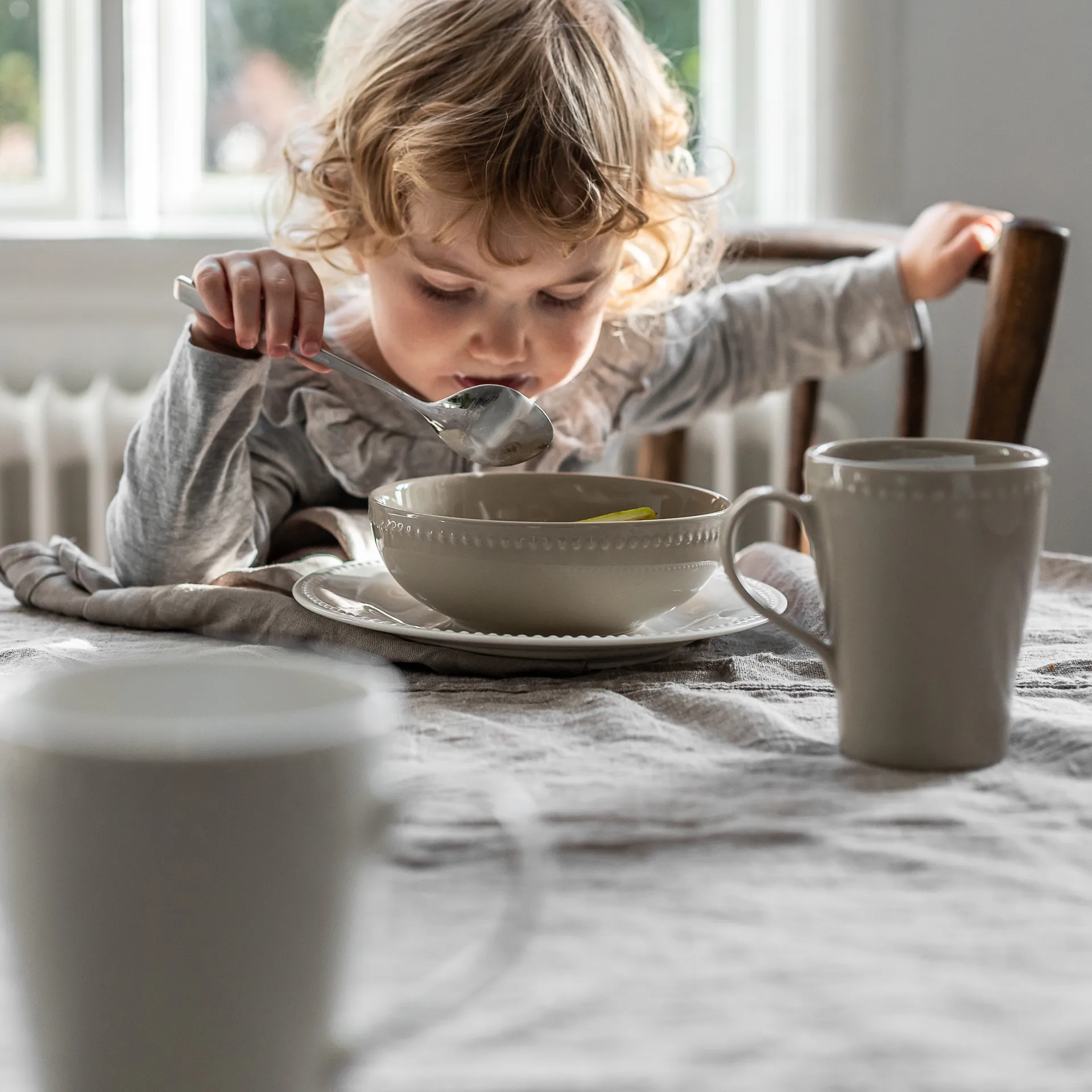 Dots ontbijtkom 60 cl 4 stuks, Beige Scandi Living