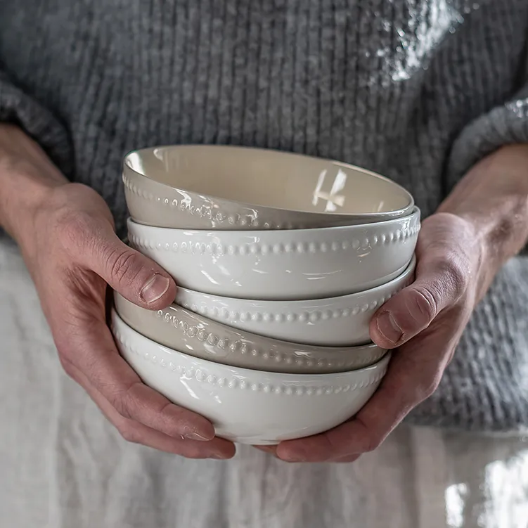 Dots ontbijtkom 60 cl 4 stuks, Crème wit Scandi Living