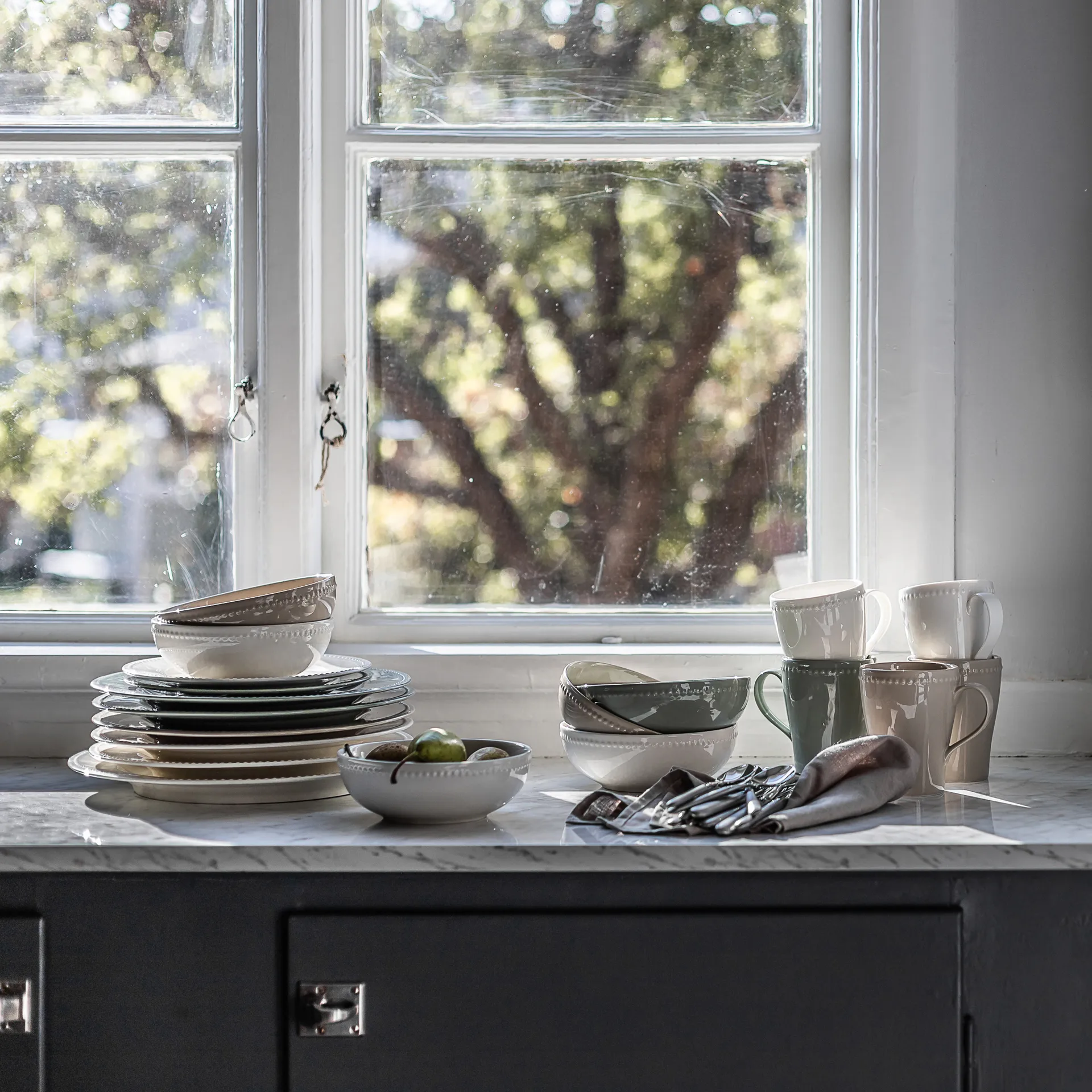 Dots ontbijtkom 60 cl 4 stuks, Crème wit Scandi Living