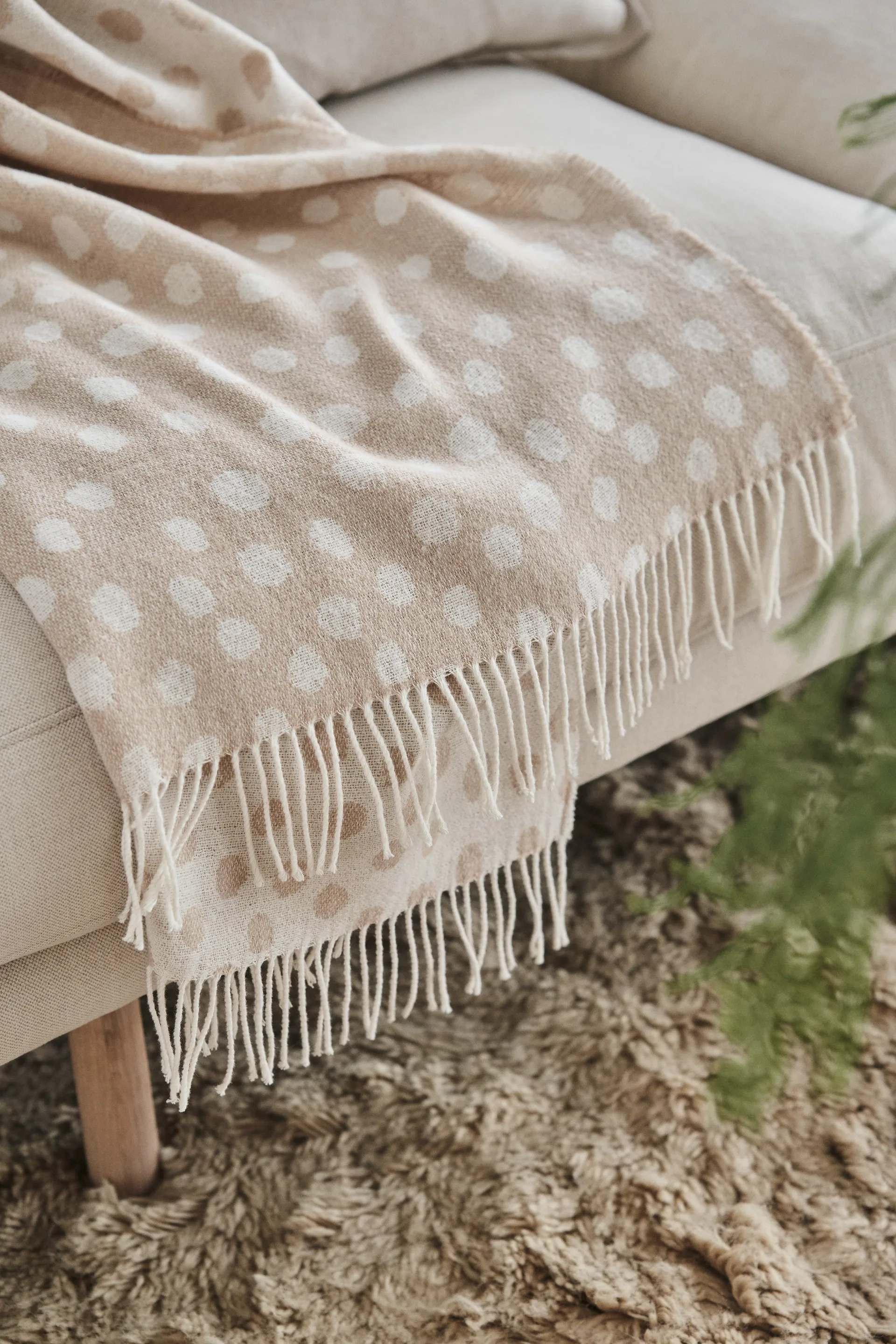 Droplets katoenen plaid 130x185 cm, Beige Scandi Living