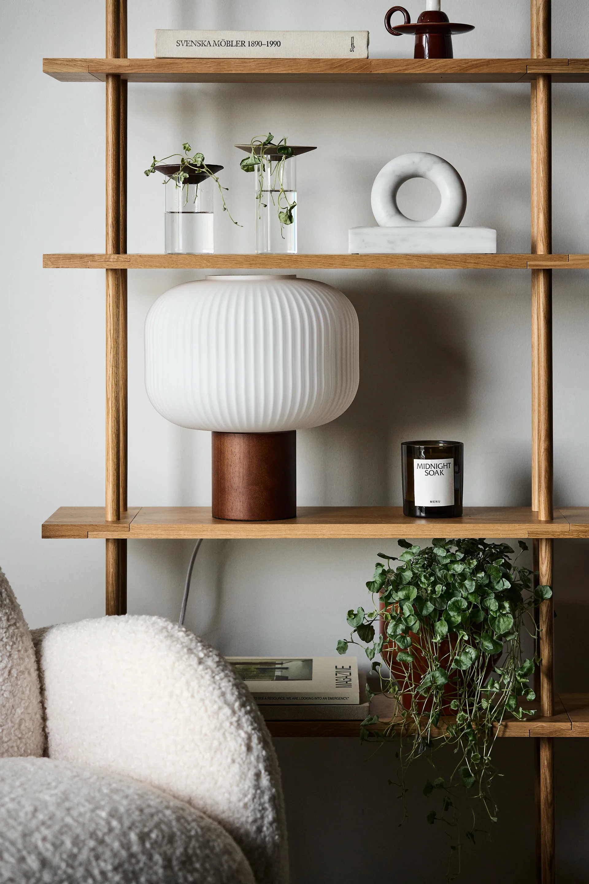 Fair tafellamp 34,5 cm, Matglas-donkergebeitst essenhout Scandi Living