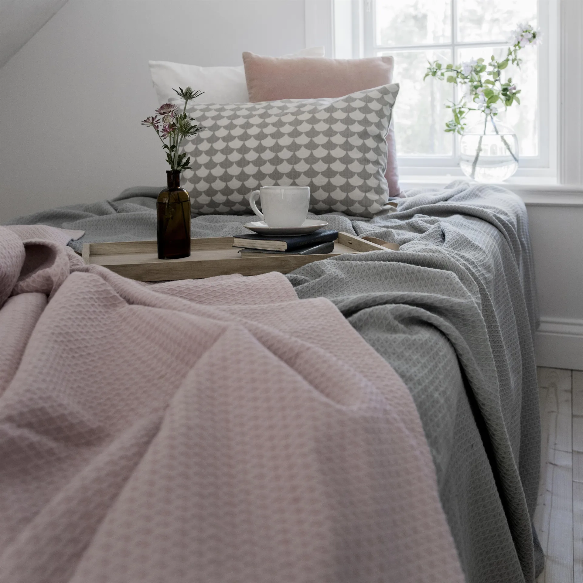 Kimono bedsprei 260 x 260 cm., dusty rose (roze) Scandi Living