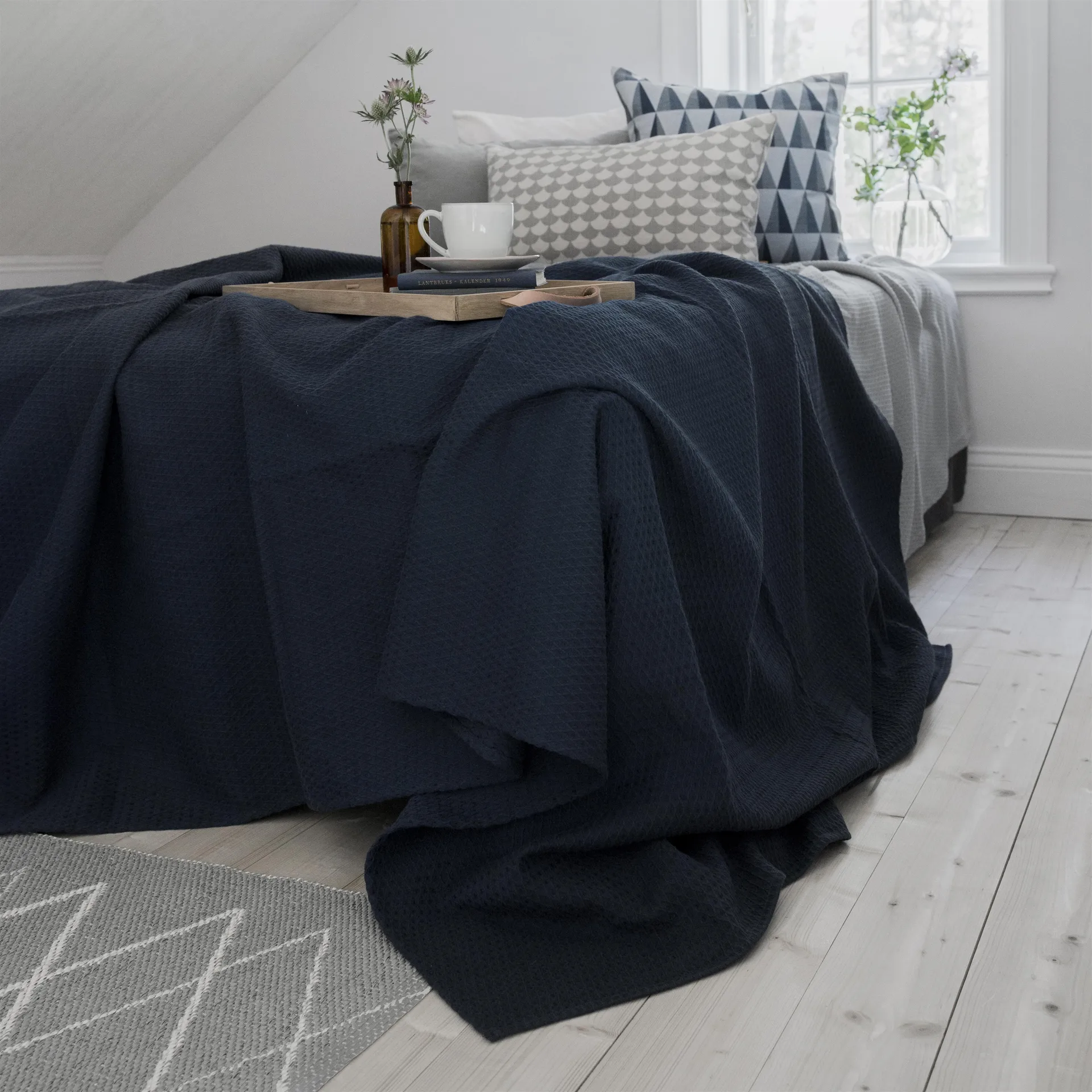 Kimono bedsprei 260 x 260 cm., storm blue (blauw) Scandi Living