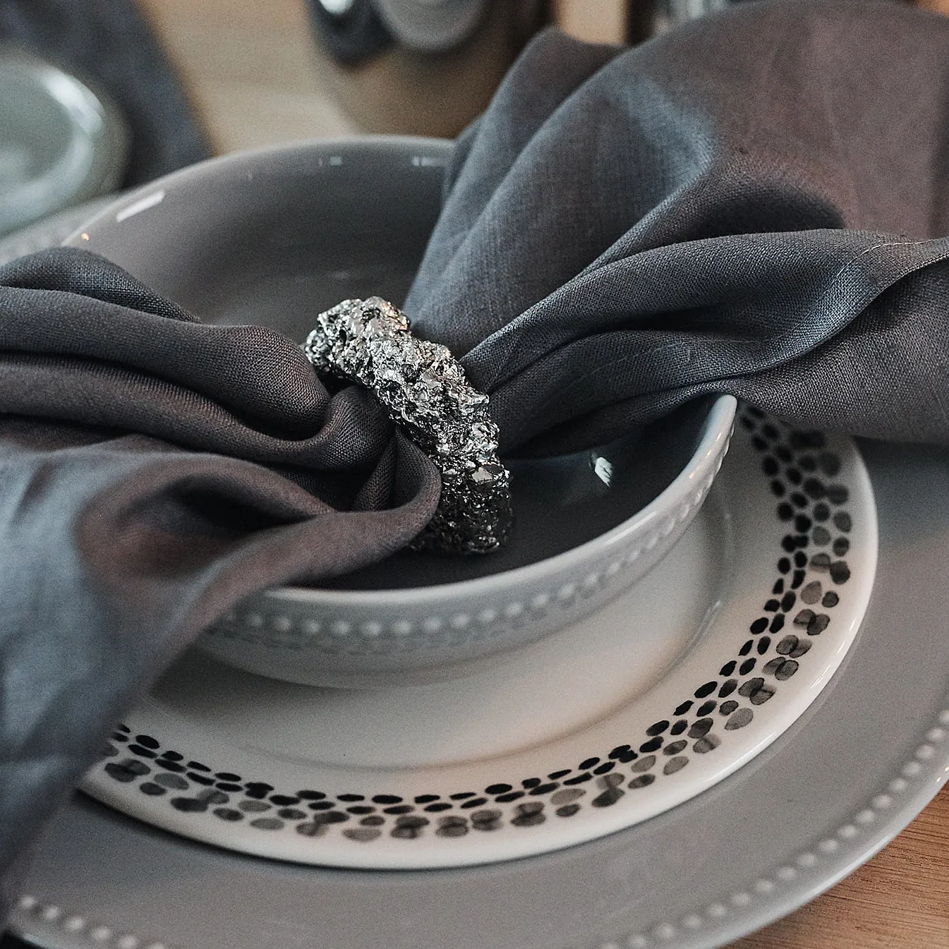 Klappersten klein bord 21 cm 4-pak, zwart en wit Scandi Living