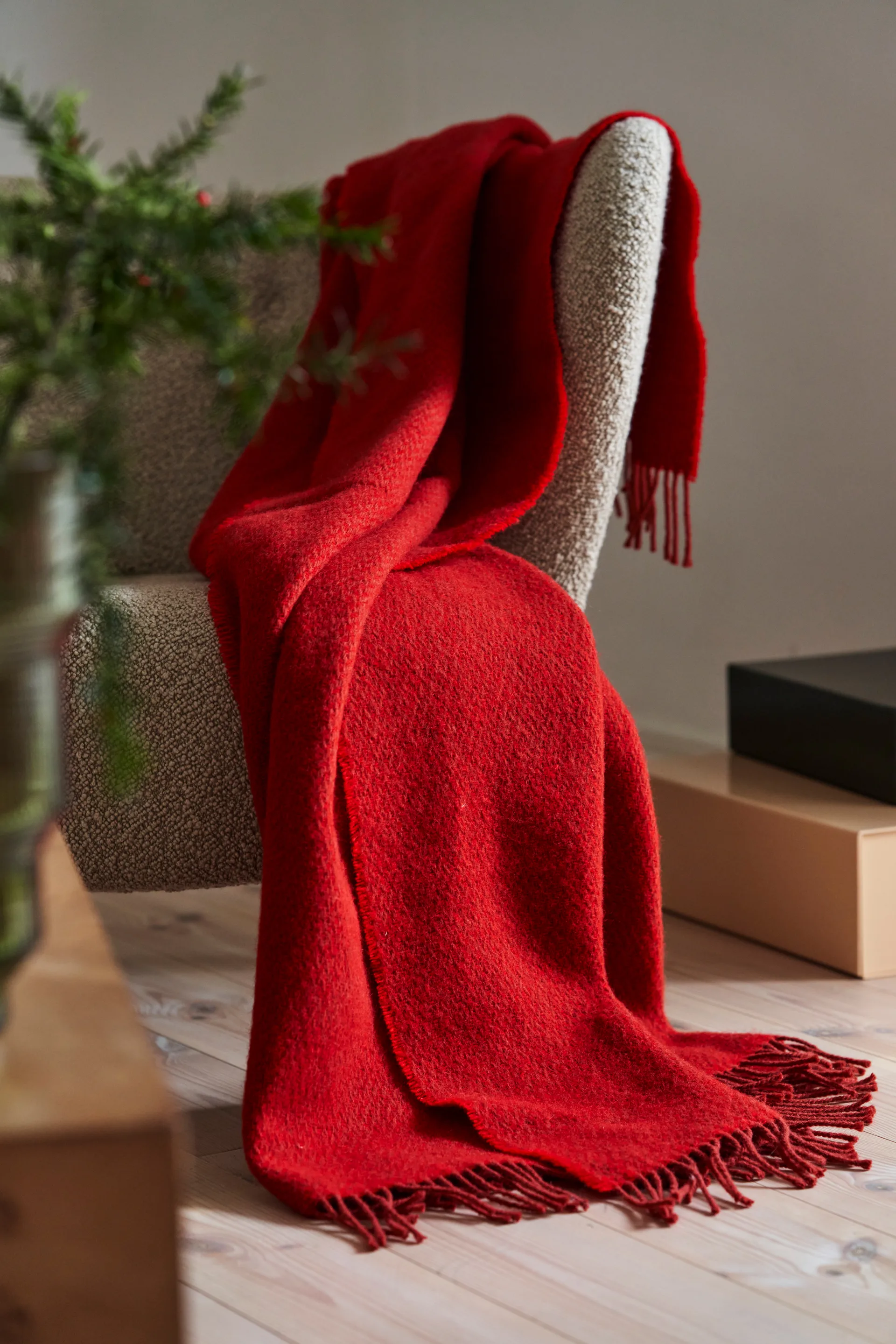 Sandstone wollen plaid 130x180 cm, Rood Scandi Living