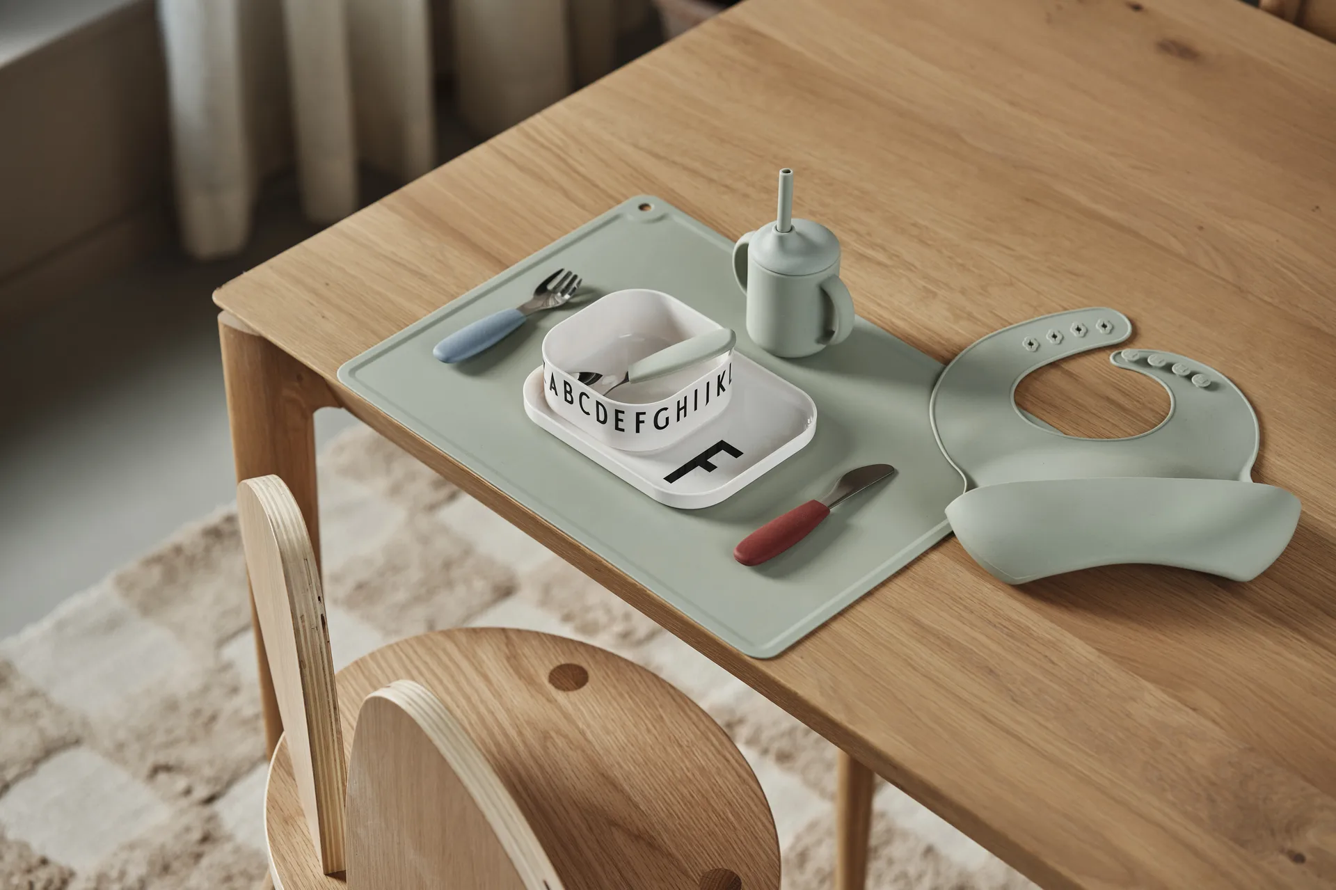 Silly slabbetje siliconen 2-pack, Green-blue Scandi Living