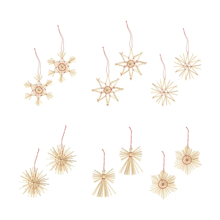 Straw kerstboomhanger van stro 12-delig - Rood - Scandi Living