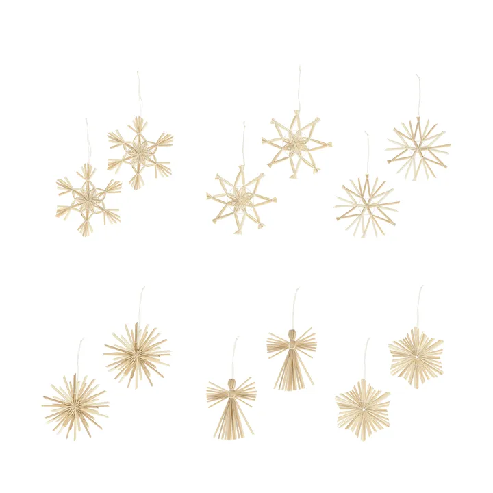 Straw kerstboomhanger van stro 12-delig - Wit - Scandi Living