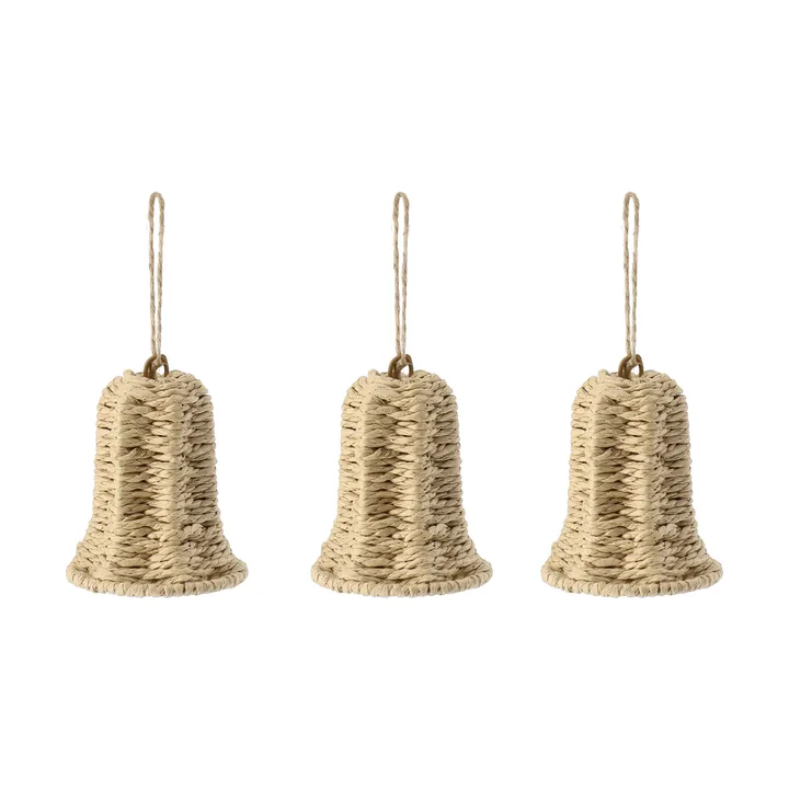 Twine kerstboomhanger bel 3-pack - Naturel - Scandi Living